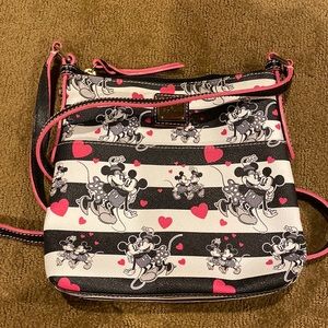 Dooney and Burke Disney park cross body stripes Mickey and Minnie hearts